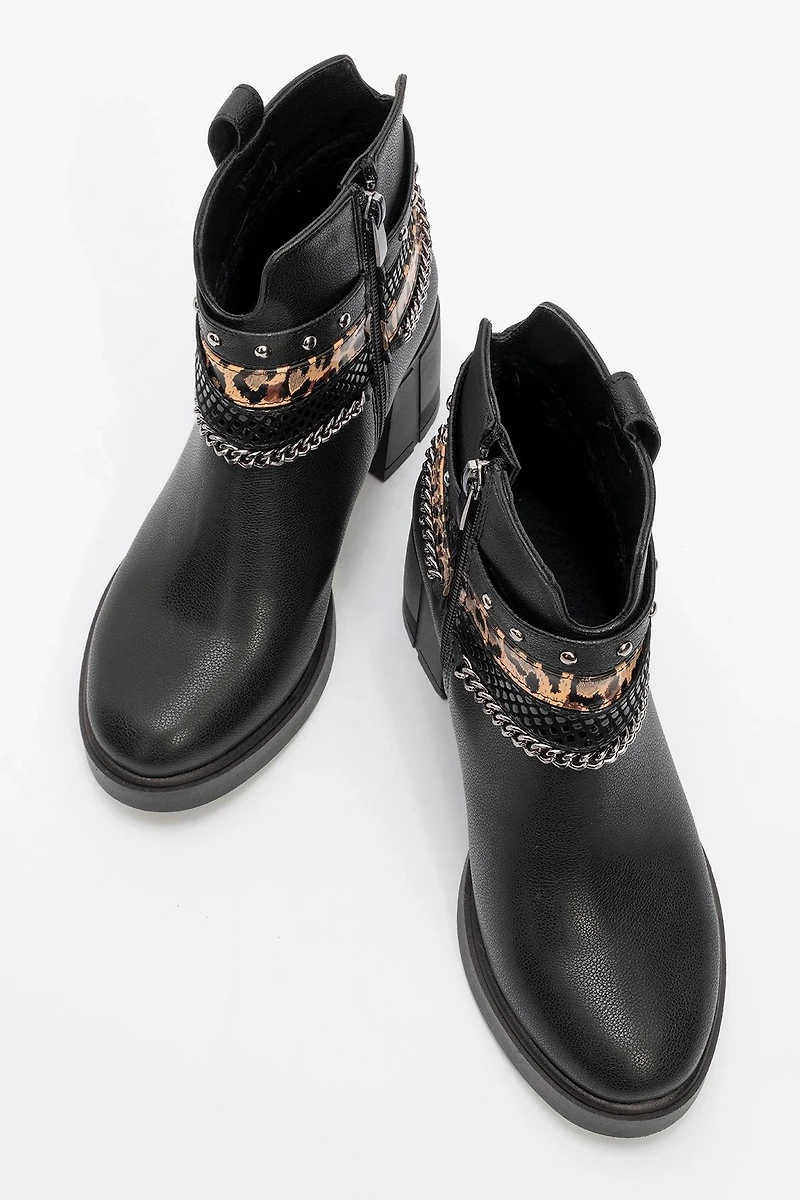 Prologue Shoes Womens Boliva Buckled Chain Block Heel Boot