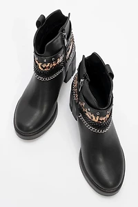 Prologue Shoes Womens Boliva Buckled Chain Block Heel Boot