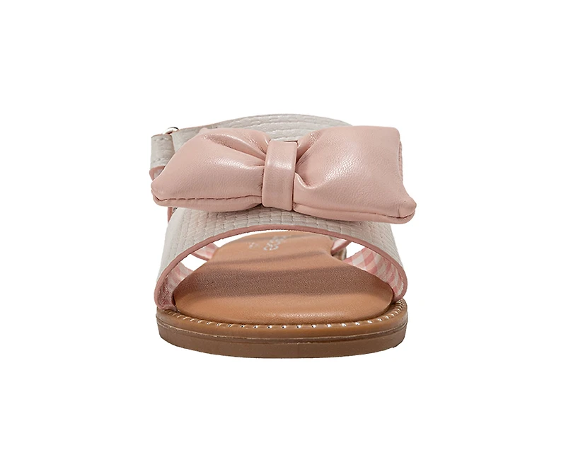 bebe Toddler Girl's Strappy Sandals with Bow Detail Hook and Loop Closure