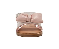 bebe Toddler Girl's Strappy Sandals with Bow Detail Hook and Loop Closure