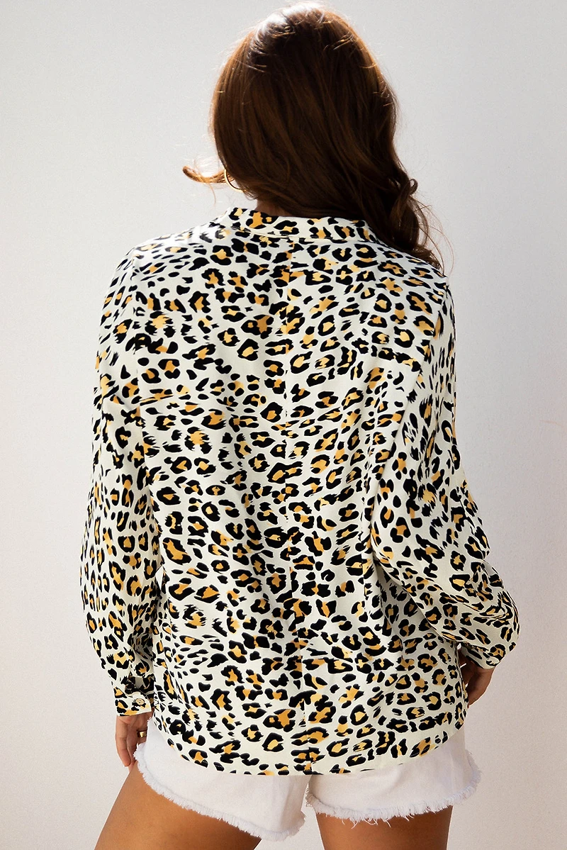 Threaded Pear Women's Laurel Leopard V Neck Blouse