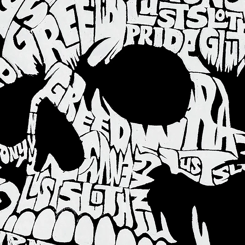 LA Pop Art Men's Word T-Shirt - 7 Deadly Sins Skull