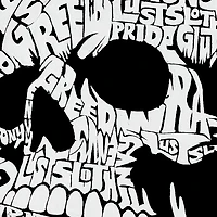 LA Pop Art Men's Word T-Shirt - 7 Deadly Sins Skull
