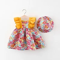 MyKids-USA Baby Girl Floral Dress with Butterfly Sleeves and Matching Hat