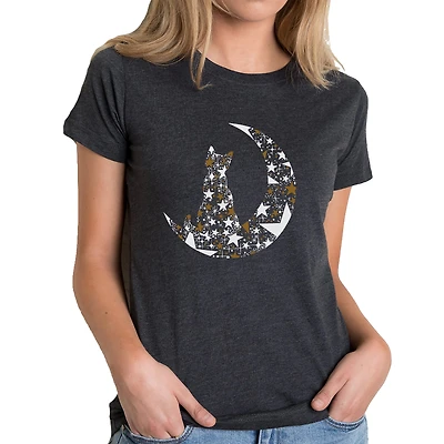 LA Pop Art Women's Cotton/Poly Blend Word TShirt - Cat Sitting On Moon