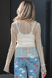 Threaded Pear Women's Selena Sheer Lace Top Long Sleeve