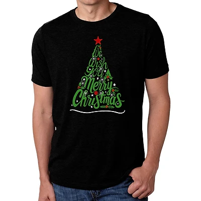LA Pop Art Men's Cotton-Poly Blend T-Shirt - 'We Wish You A Merry Christmas' Word