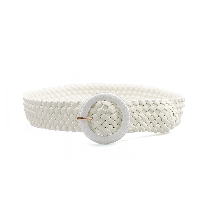 AGP PARIS White Braided Round Buckle Women's Belt