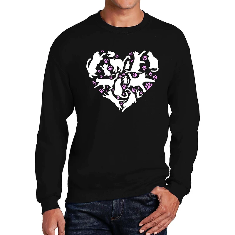 LA Pop Art Cat Heart - Men's Word Crew Sweatshirt