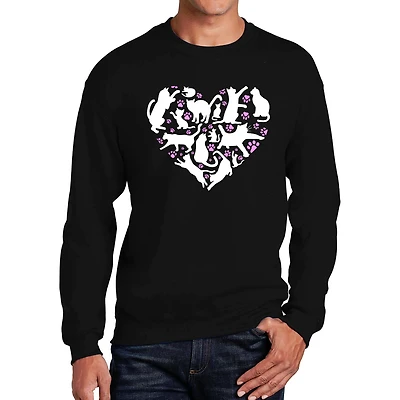 LA Pop Art Cat Heart - Men's Word Crew Sweatshirt
