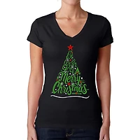 LA Pop Art Womens Word V-Neck T-Shirt - We Wish You A Merry Christmas