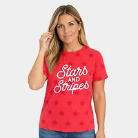 Simply Sage Market - Stars and Stripes Slanted Cursive Puff Print Women's Short Sleeve Star Tee