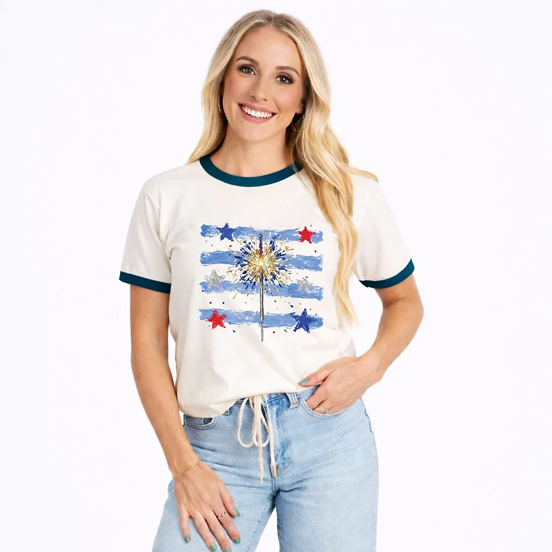 Simply Sage Market - Women's Ringer Graphic T-Shirt Sparkler Stripes