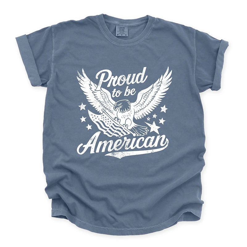 Simply Sage Market - Proud To Be American Distressed Eagle Men's Garment Dyed Graphic T-shirt