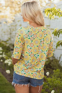 Threaded Pear Women's Elouise Flower Drop Shoulder Loose Top