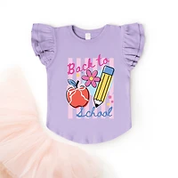 The Juniper Shop - Back To School Stripes Girl's Flutter Sleeve Graphic T-Shirt