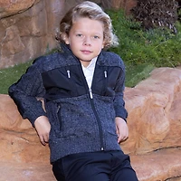 Gioberti Boy's Full Zip Cardigan Patch Design Sweater with Brushed Flannel Lining