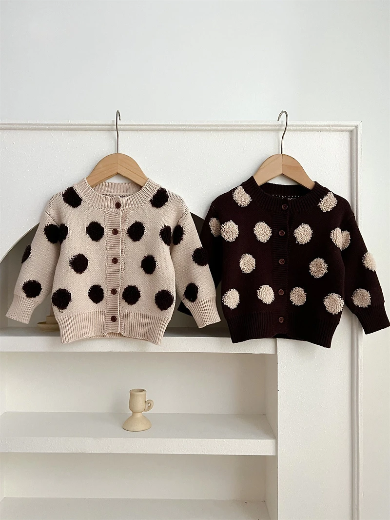 MyKids-USA Children Polka Dot Knitted Cardigan for Spring