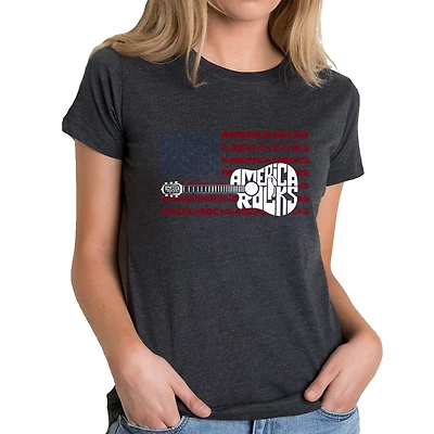 LA Pop Art Women's Cotton/Poly Blend Word TShirt - America Rocks