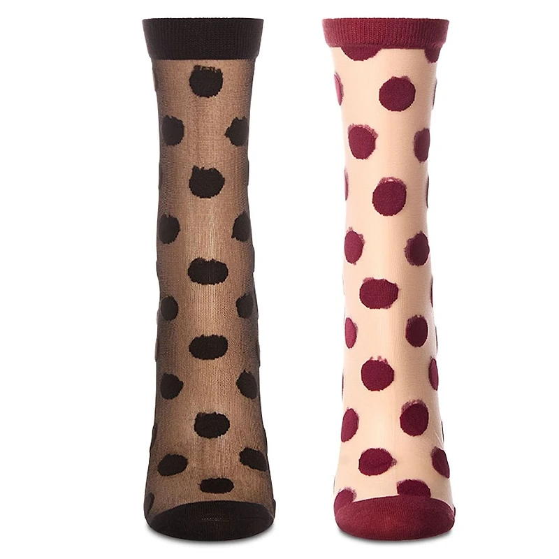 MeMoi 2 Pair Women's Sheer Cotton-Rich Polka Dot Crew Socks
