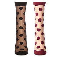 MeMoi 2 Pair Women's Sheer Cotton-Rich Polka Dot Crew Socks
