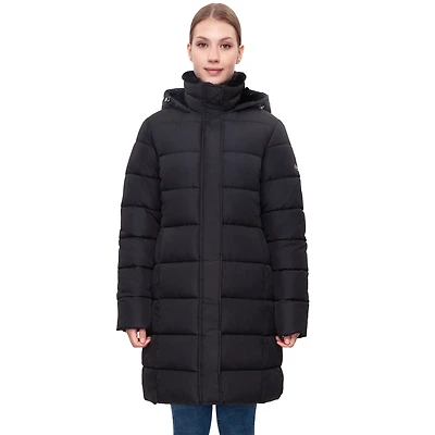 Rokka&Rolla Womens Long Puffer Jacket With Fleece-lined Hood