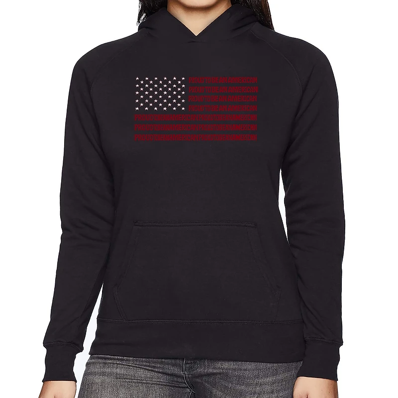 LA Pop Art Proud To Be An American - Women's Word Hooded Sweatshirt