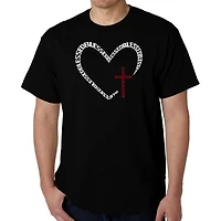 LA Pop Art Men's Blessed Heart Word T-Shirt - Crew Neck, Short Sleeve