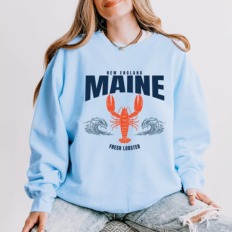 Simply Sage Market - Maine Fresh Lobster Waves Women's Lightweight Garment Dyed Sweatshirt