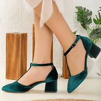 Forever & Always Womens Anicette Velvet Mary Jane Heels