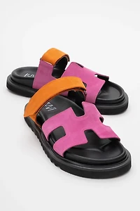 Forever & Always Womens Morte Leather Slide Sandals