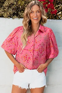 Threaded Pear Women's Josephine Floral Wide Short Sleeve Loose Top