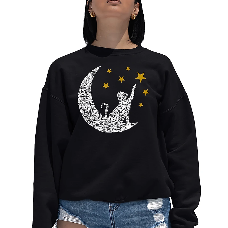 LA Pop Art Cat Moon - Women's Word Crewneck Sweatshirt