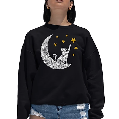 LA Pop Art Cat Moon - Women's Word Crewneck Sweatshirt