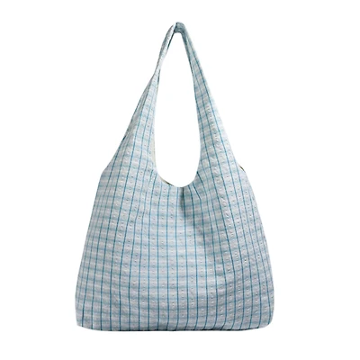 Alilang Women's Plaid Hobo Tote Bag with Soft Slouchy Shape and Shoulder Handle, Blue