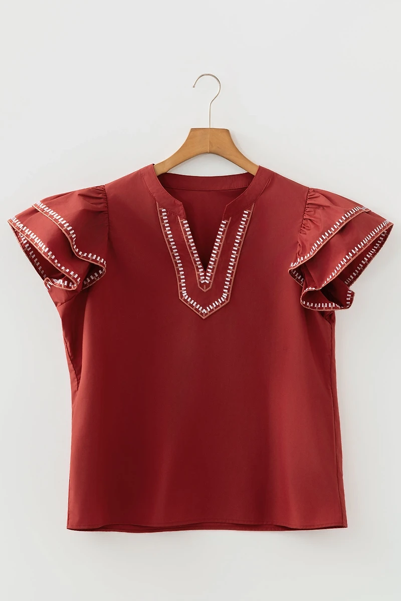 Threaded Pear Women's Andie Trim Flutter Sleeve Blouse