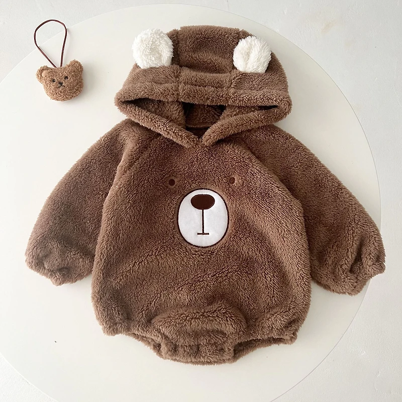 Mykids-usa Baby Bear Embroidered Pattern Soft Bodysuits In Autumn
