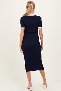 PinkBlush Womens Navy Collared Colorblock Maternity Midi Dress