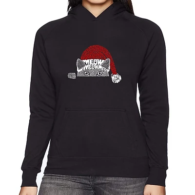 LA Pop Art Christmas Peeking Cat - Women's Word Hooded Sweatshirt