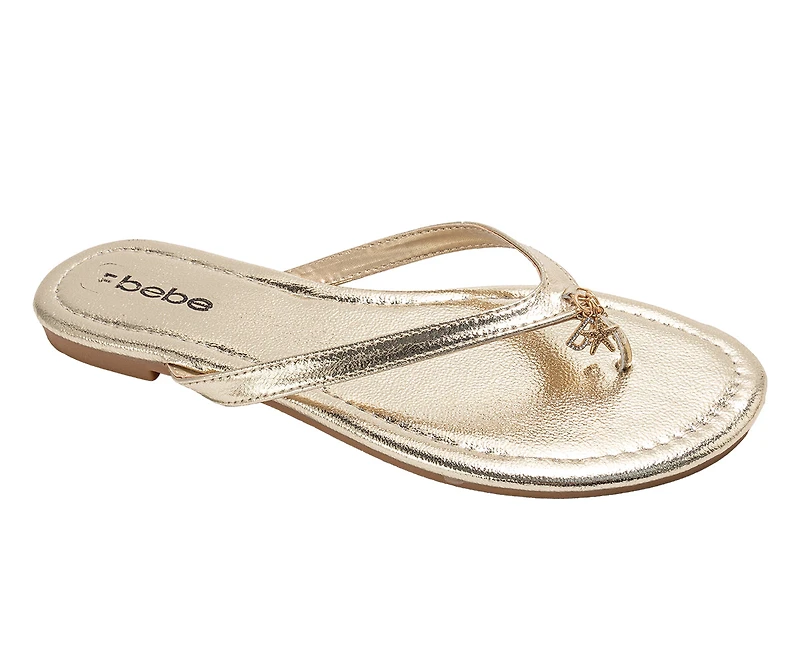 bebe Women's Flat Sandals with Shell Charm Detai