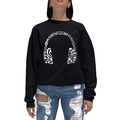 LA Pop Art Music Note Headphones - Women's Word Crewneck Sweatshirt