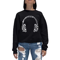 LA Pop Art Music Note Headphones - Women's Word Crewneck Sweatshirt