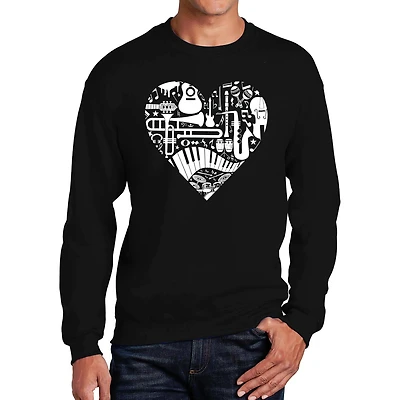 LA Pop Art Musical Instrument Heart - Men's Word Crew Sweatshirt