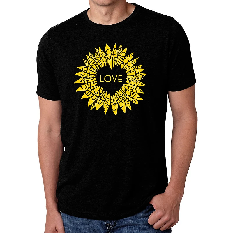 LA Pop Art Men's Cotton/Poly Blend Word T-Shirt - Sunflower Love