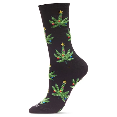 MeMoi Women's Pot Leaf Christmas Trees Holiday Crew Socks