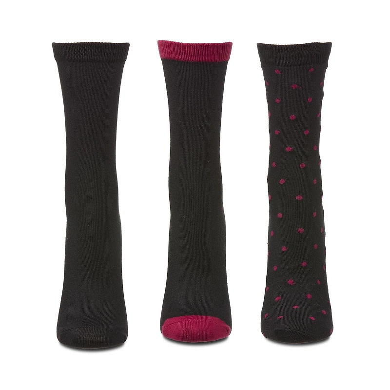 MeMoi 3 Pairs Women's ButterSoft Polytam Polka Dot and Solid Colors Crew Socks