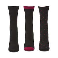 MeMoi 3 Pairs Women's ButterSoft Polytam Polka Dot and Solid Colors Crew Socks