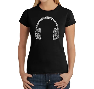 LA Pop Art Women's Word T-Shirt - Headphones Languages