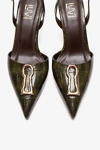 Prologue Shoes Womens Yvella Buckle Pointed Toe Stiletto Pump