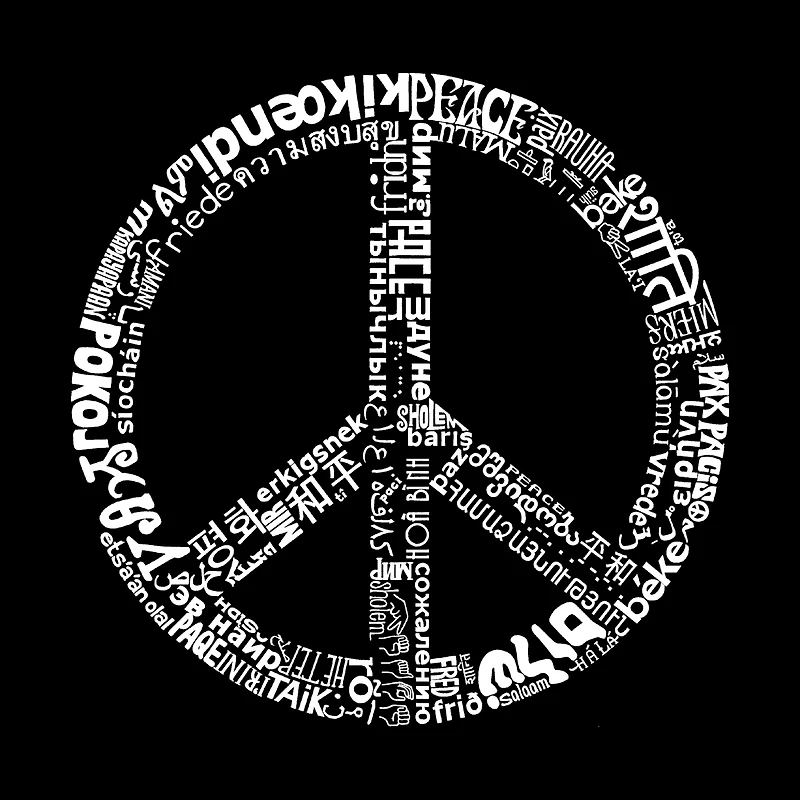 LA Pop Art Men's Cotton/Poly Blend T-Shirt - THE WORD PEACE 77 LANGUAGES